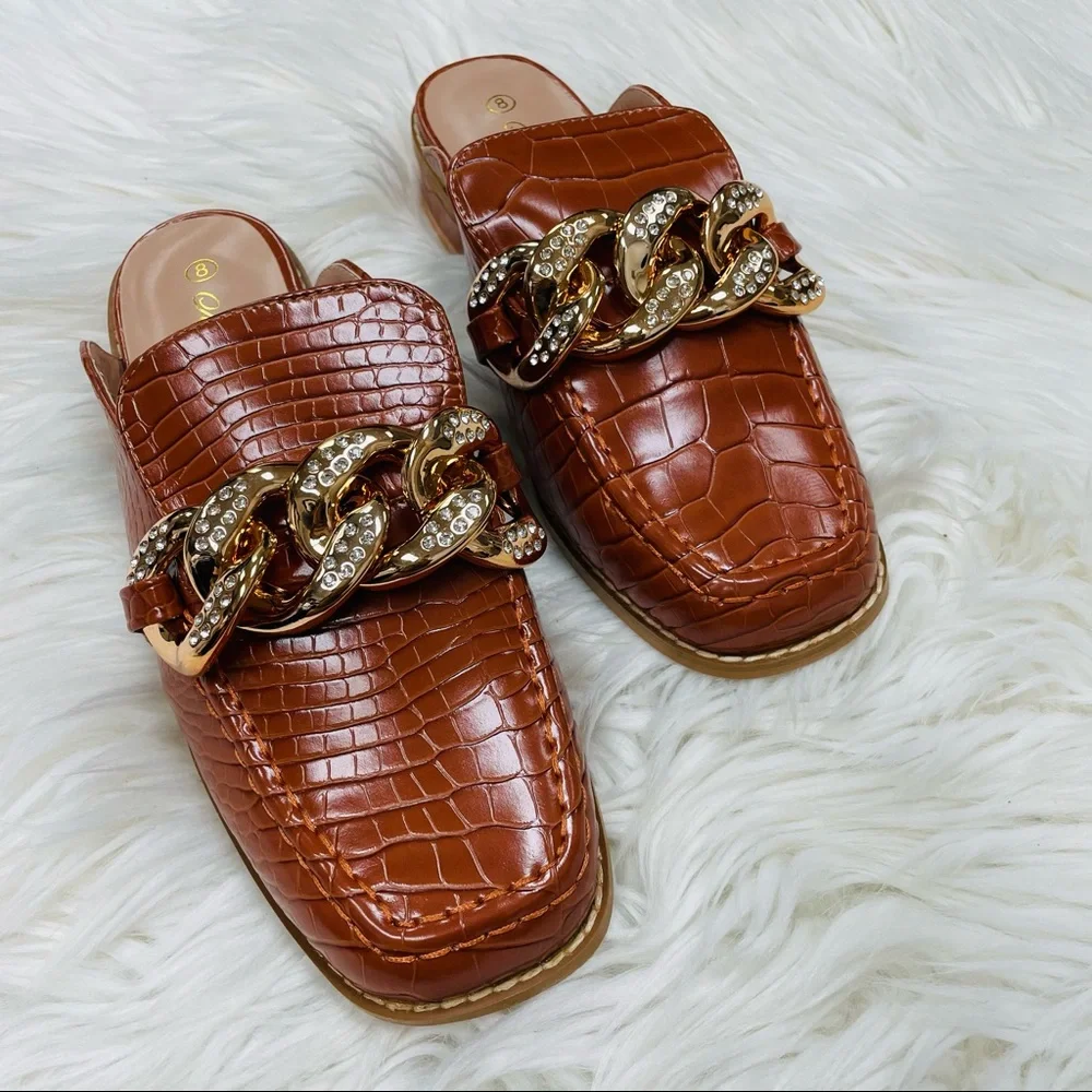 Tan croco chain mule sandal - Picture 4 of 12